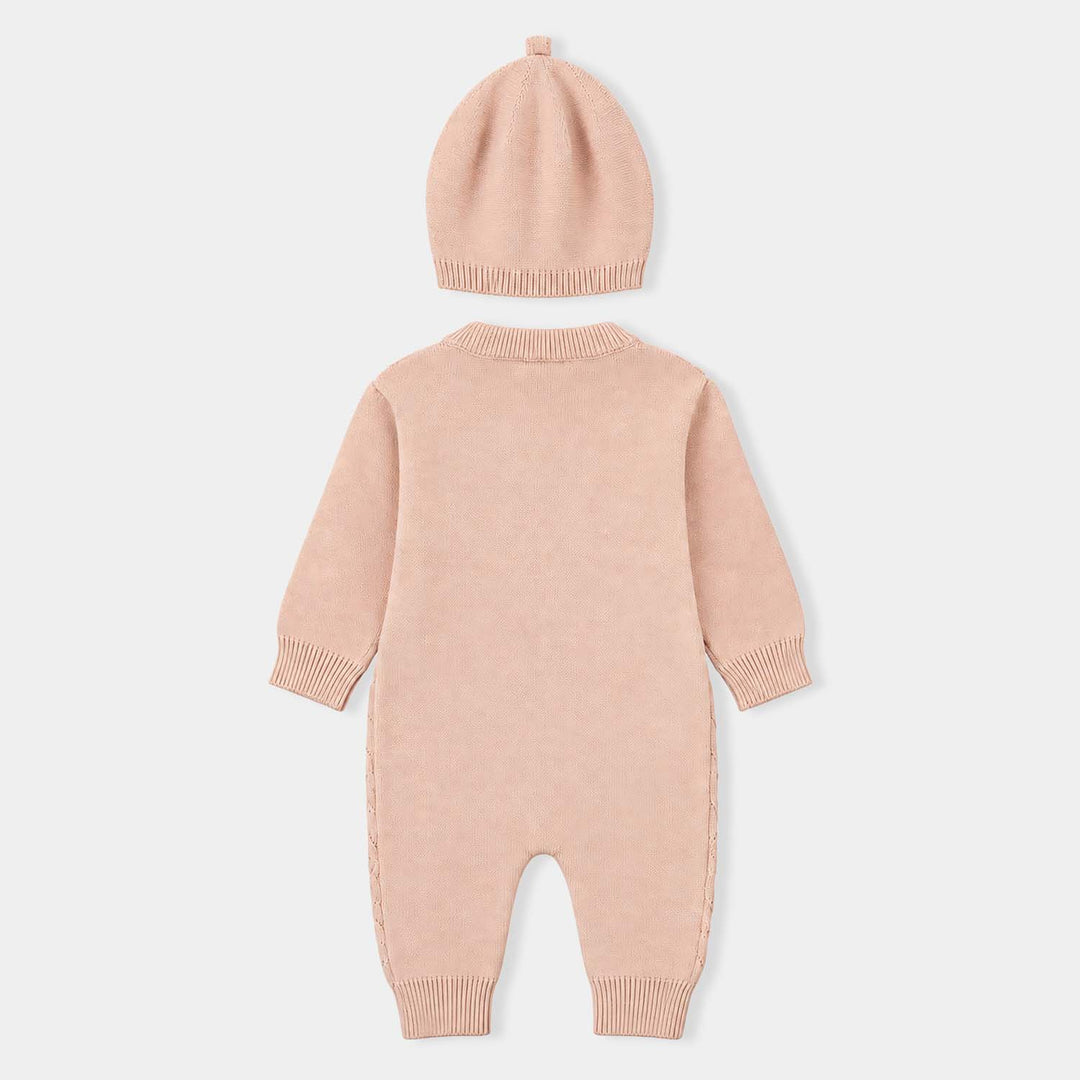 Infant Girls Acrylic Romper-Diamond Knit-BEIGE