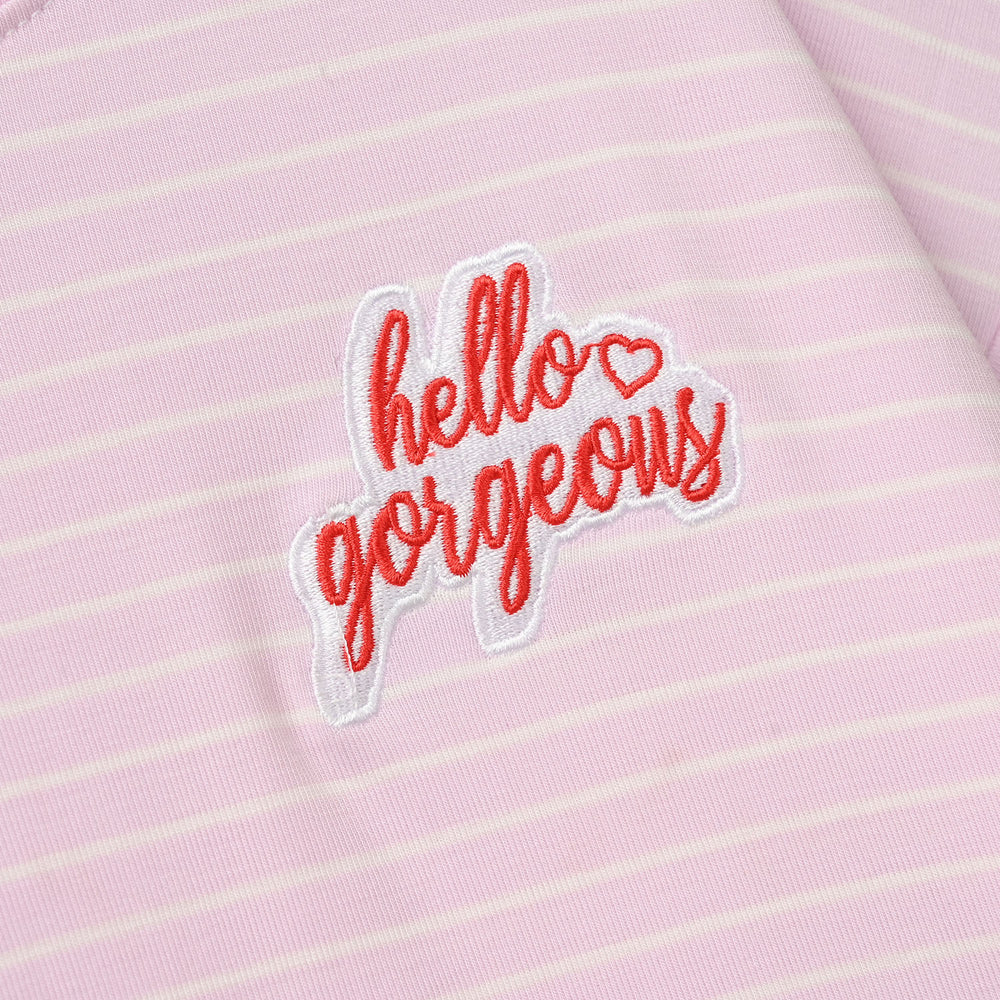 Girls Yarn Dyed HELLO GORGEOUS T-Shirt - Pink
