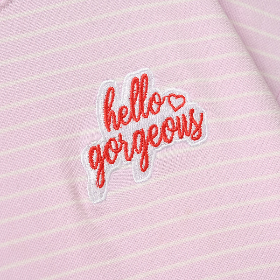 Girls Yarn Dyed HELLO GORGEOUS T-Shirt - Pink