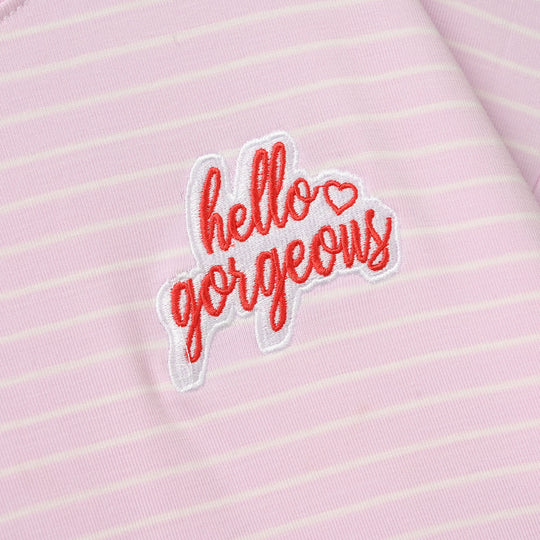 Girls Yarn Dyed HELLO GORGEOUS T-Shirt - Pink