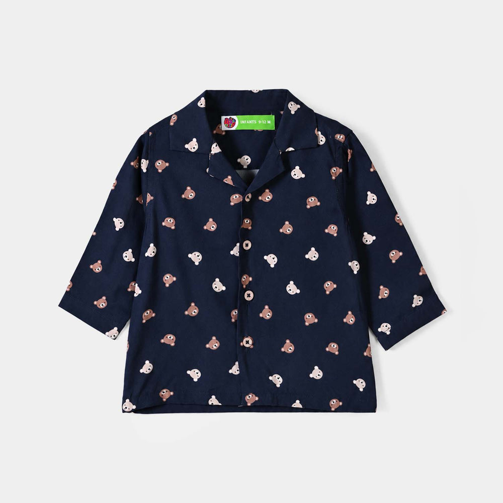 Infant Boys Linen Viscose Nightwear-Teddy-NAVY