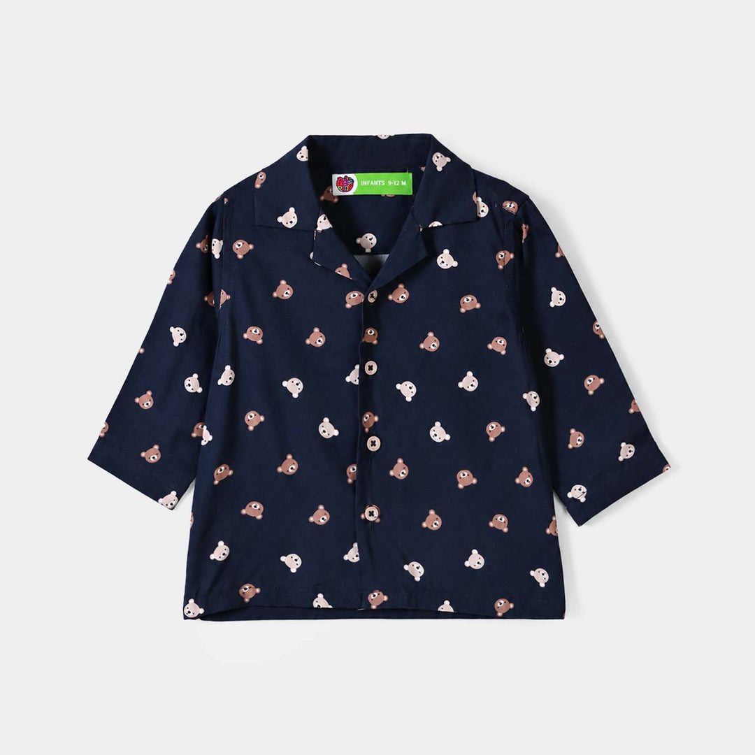 Infant Boys Linen Viscose Nightwear-Teddy-NAVY