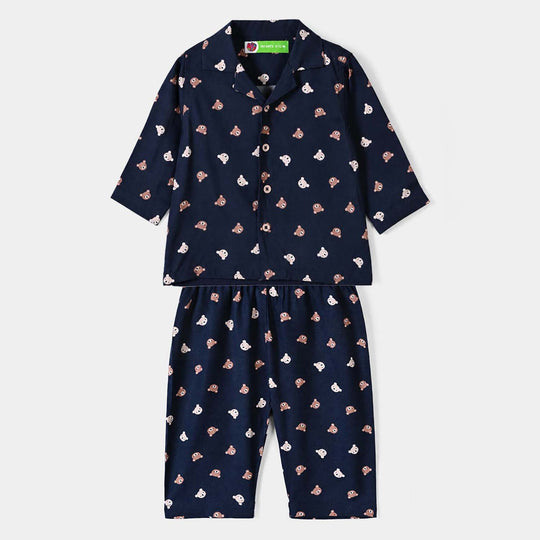 Infant Boys Linen Viscose Nightwear-Teddy-NAVY