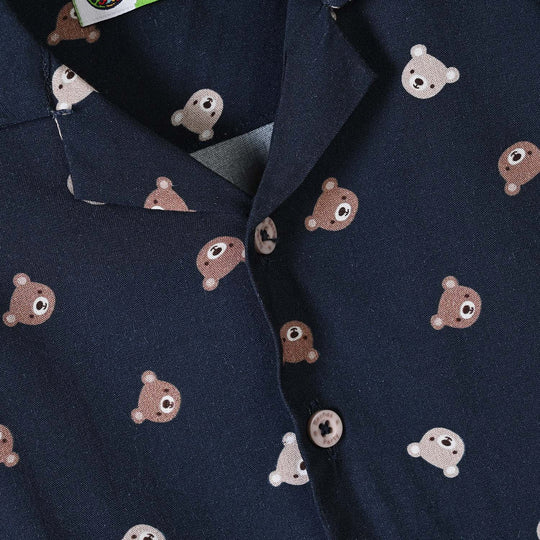 Infant Boys Linen Viscose Nightwear-Teddy-NAVY