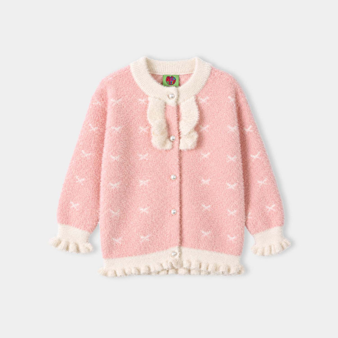 Infant Girls Acrylic Sweater-Fuzzy Ruffle-LT.Pink