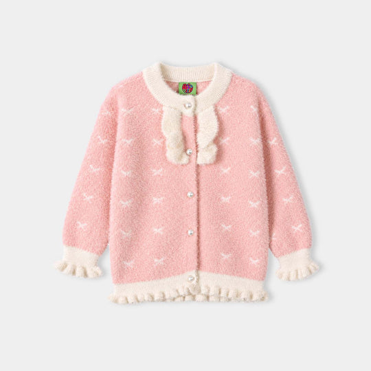 Infant Girls Acrylic Sweater-Fuzzy Ruffle-LT.Pink