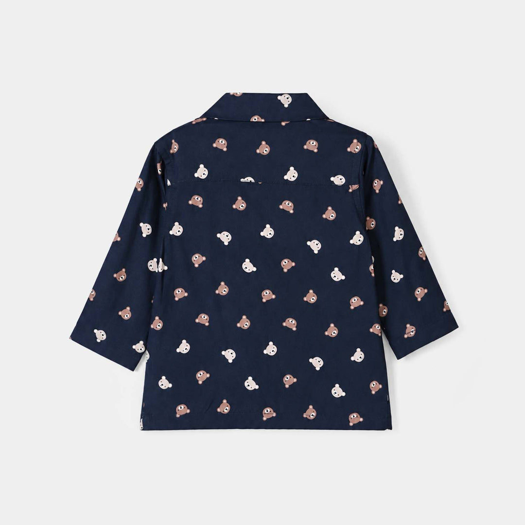 Infant Boys Linen Viscose Nightwear-Teddy-NAVY