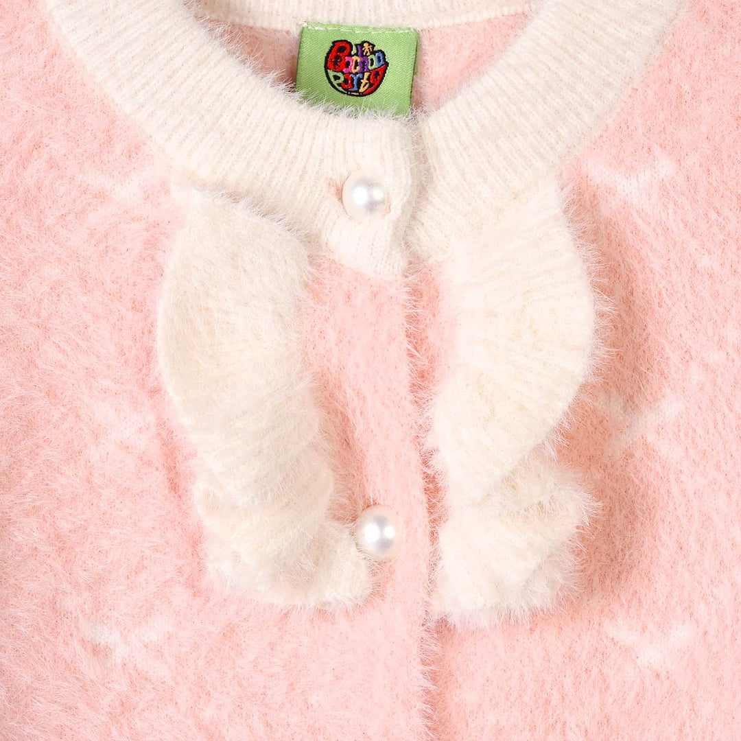 Infant Girls Acrylic Sweater-Fuzzy Ruffle-LT.Pink