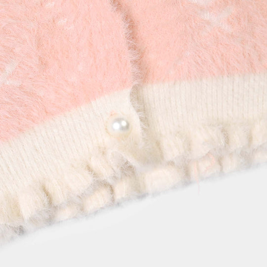 Infant Girls Acrylic Sweater-Fuzzy Ruffle-LT.Pink