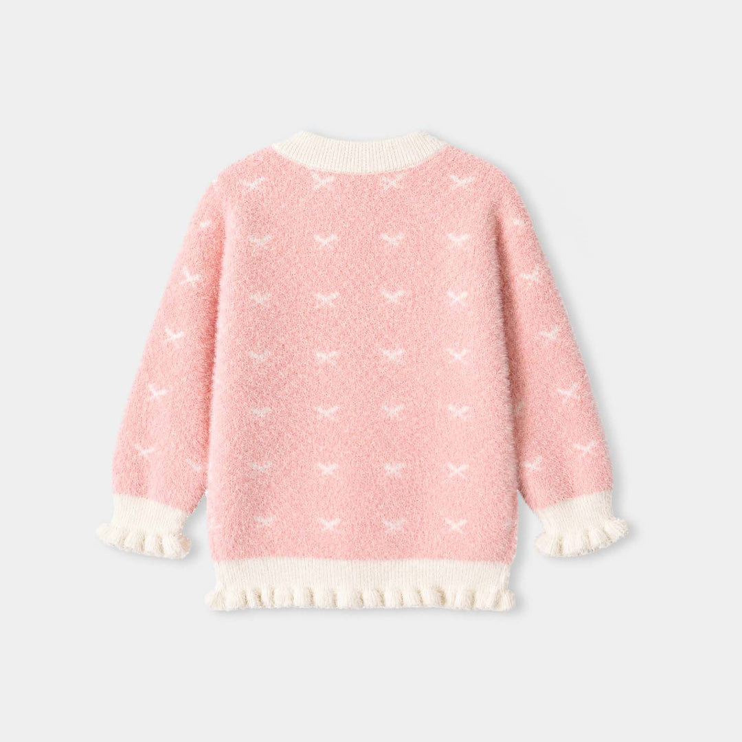 Infant Girls Acrylic Sweater-Fuzzy Ruffle-LT.Pink