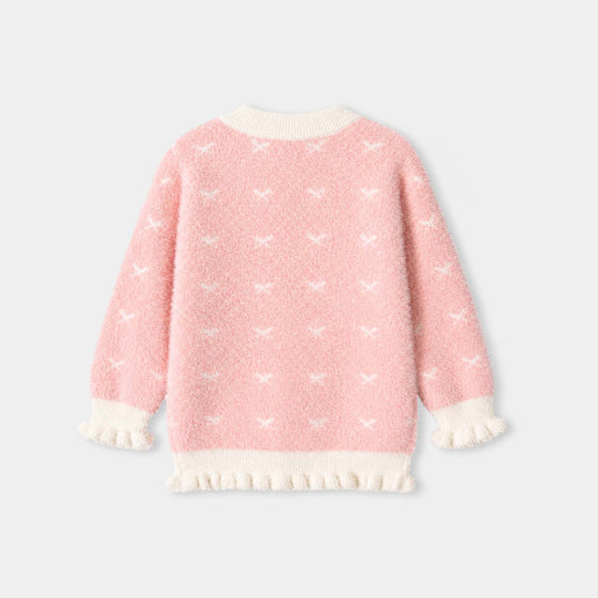 Infant Girls Acrylic Sweater-Fuzzy Ruffle-LT.Pink