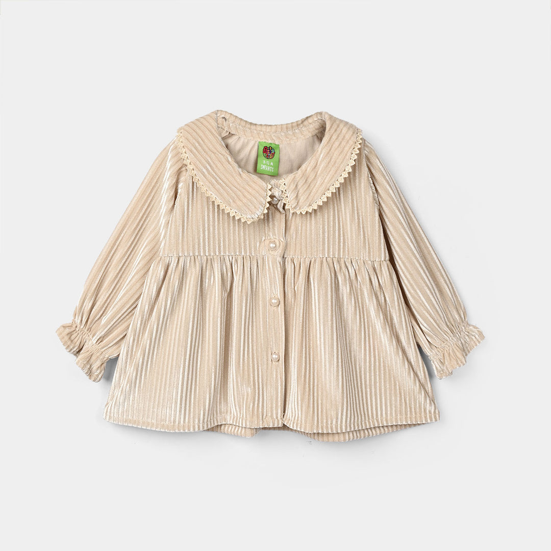 Infant Girls Velvet Casual Top Silver Stripes-BEIGE