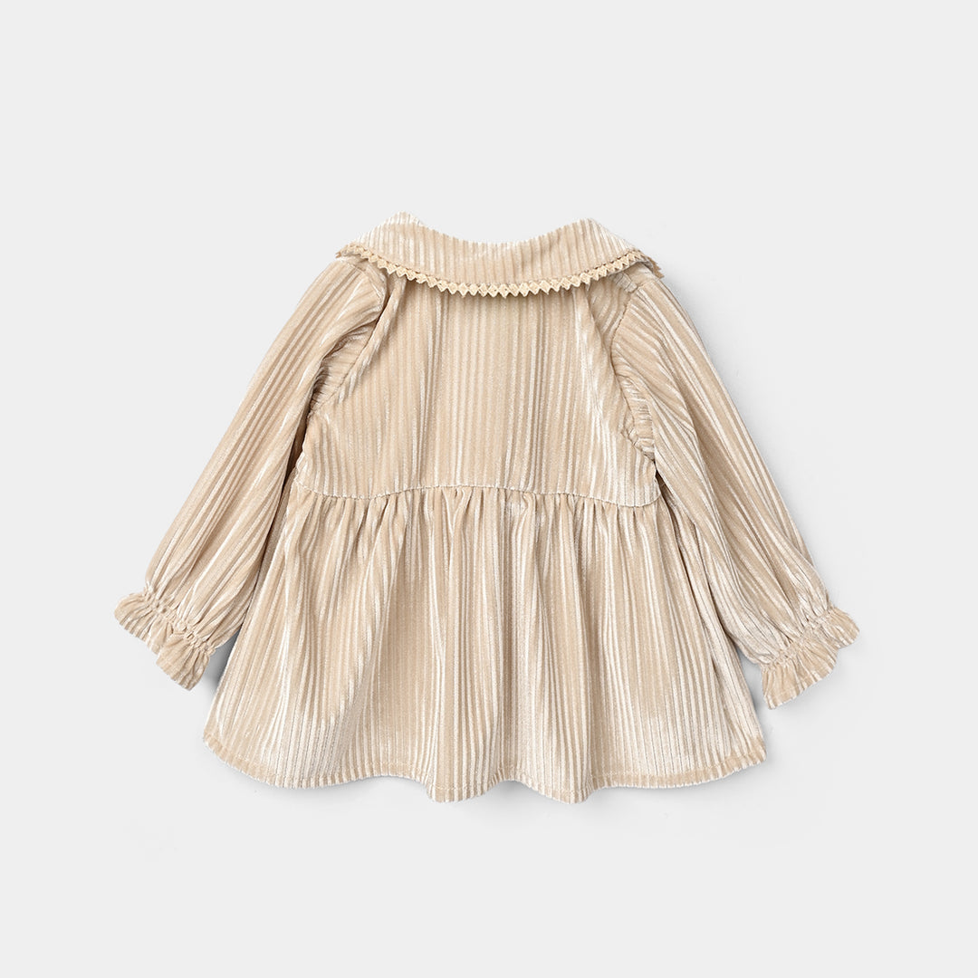Infant Girls Velvet Casual Top Silver Stripes-BEIGE