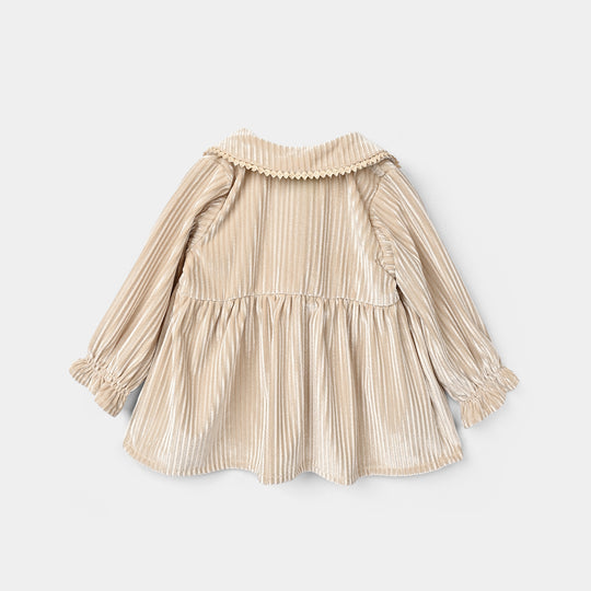 Infant Girls Velvet Casual Top Silver Stripes-BEIGE