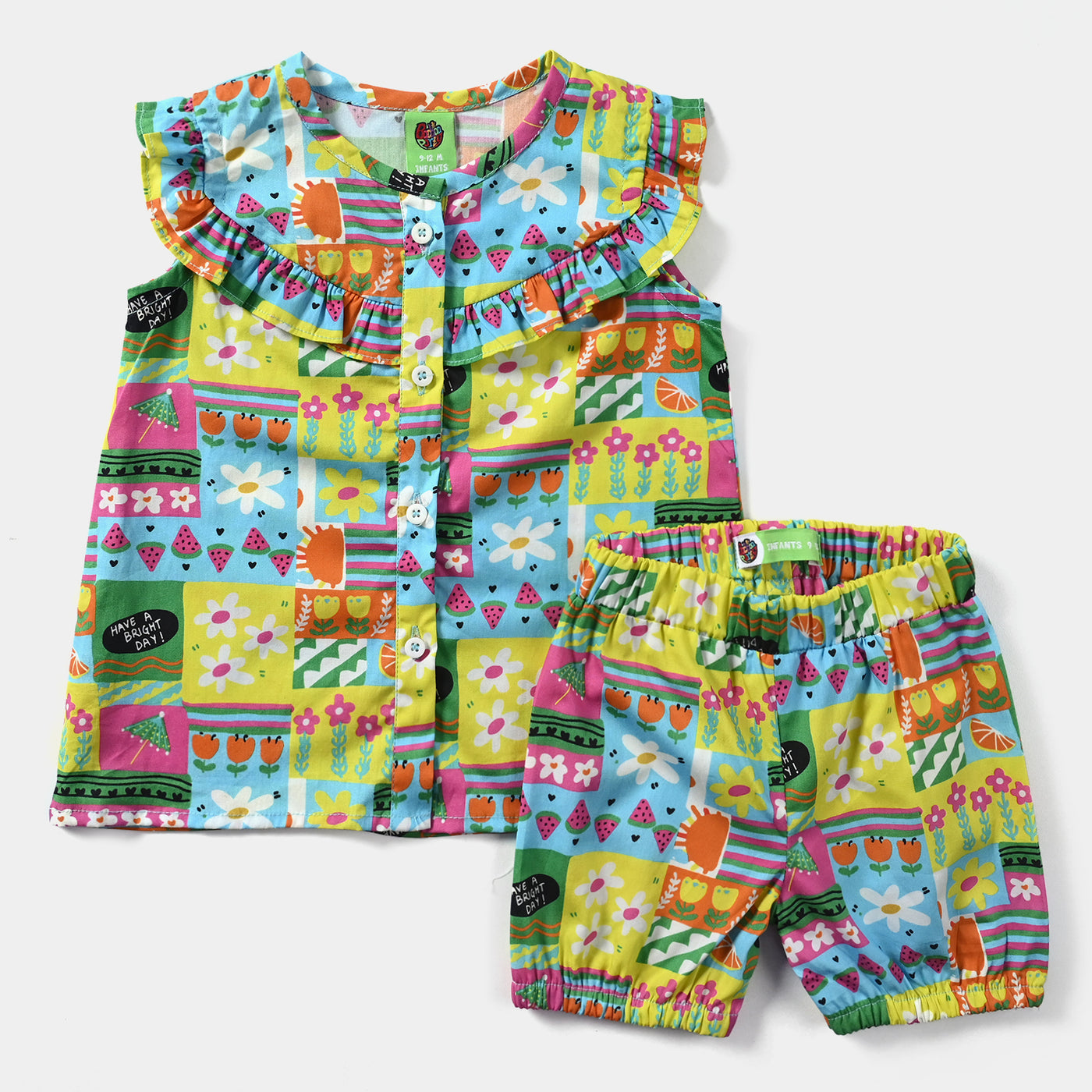 Infant Girls Cotton Poplin Woven Suit Abstract Fruits-Multi