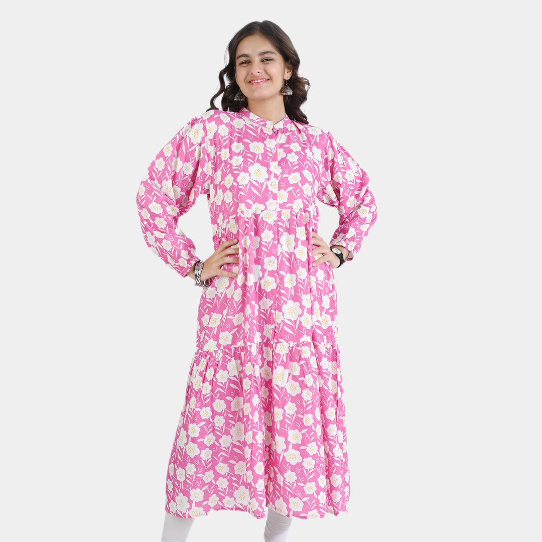 Teens Girls Viscose Long Dress Amal-Pink