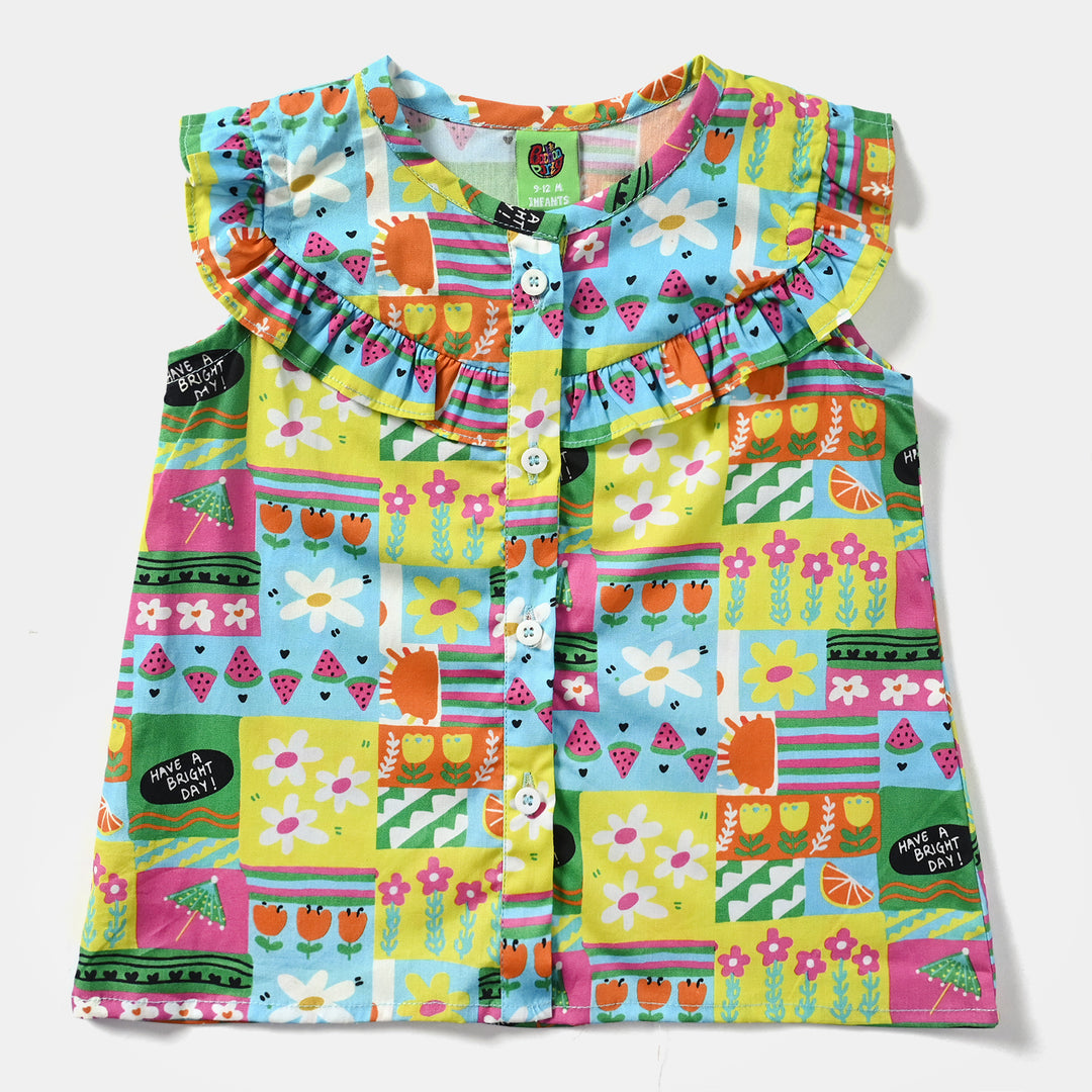 Infant Girls Cotton Poplin Woven Suit Abstract Fruits-Multi