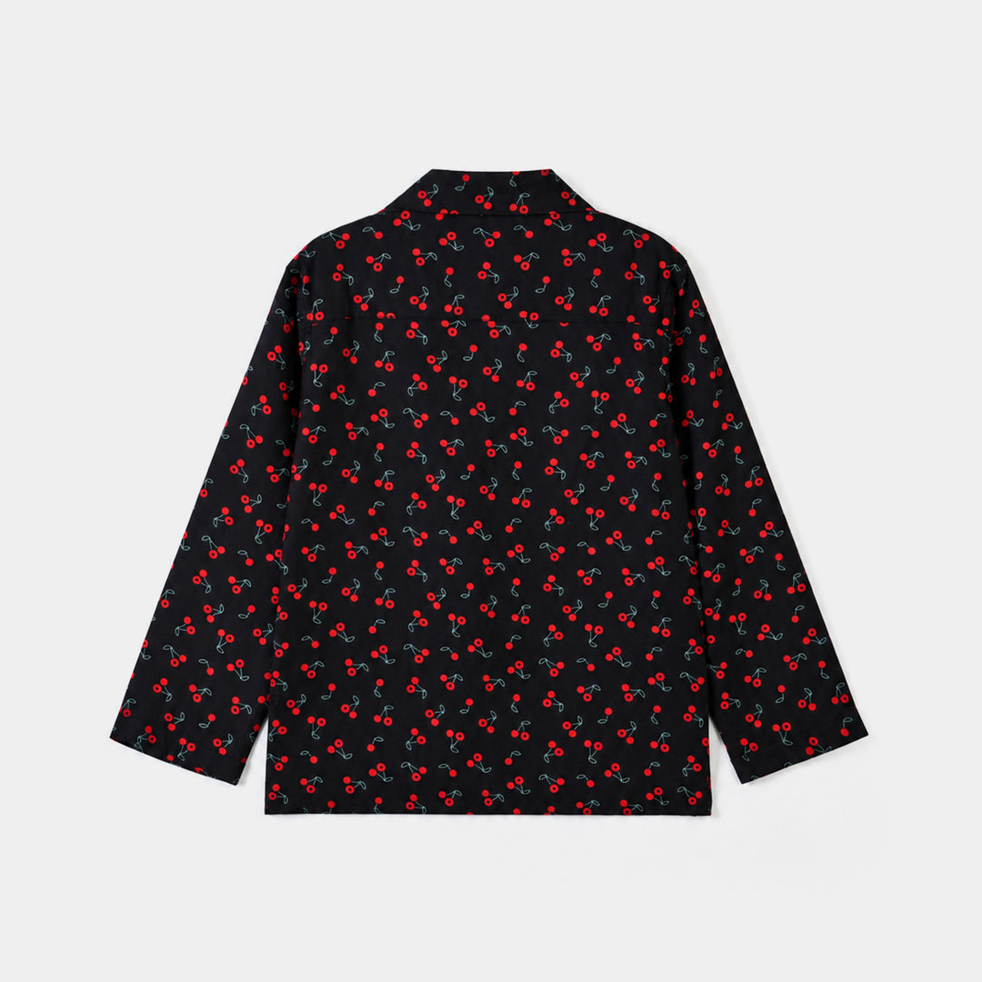 Girls Linen Viscose Nightwear-Cherry-BLACK