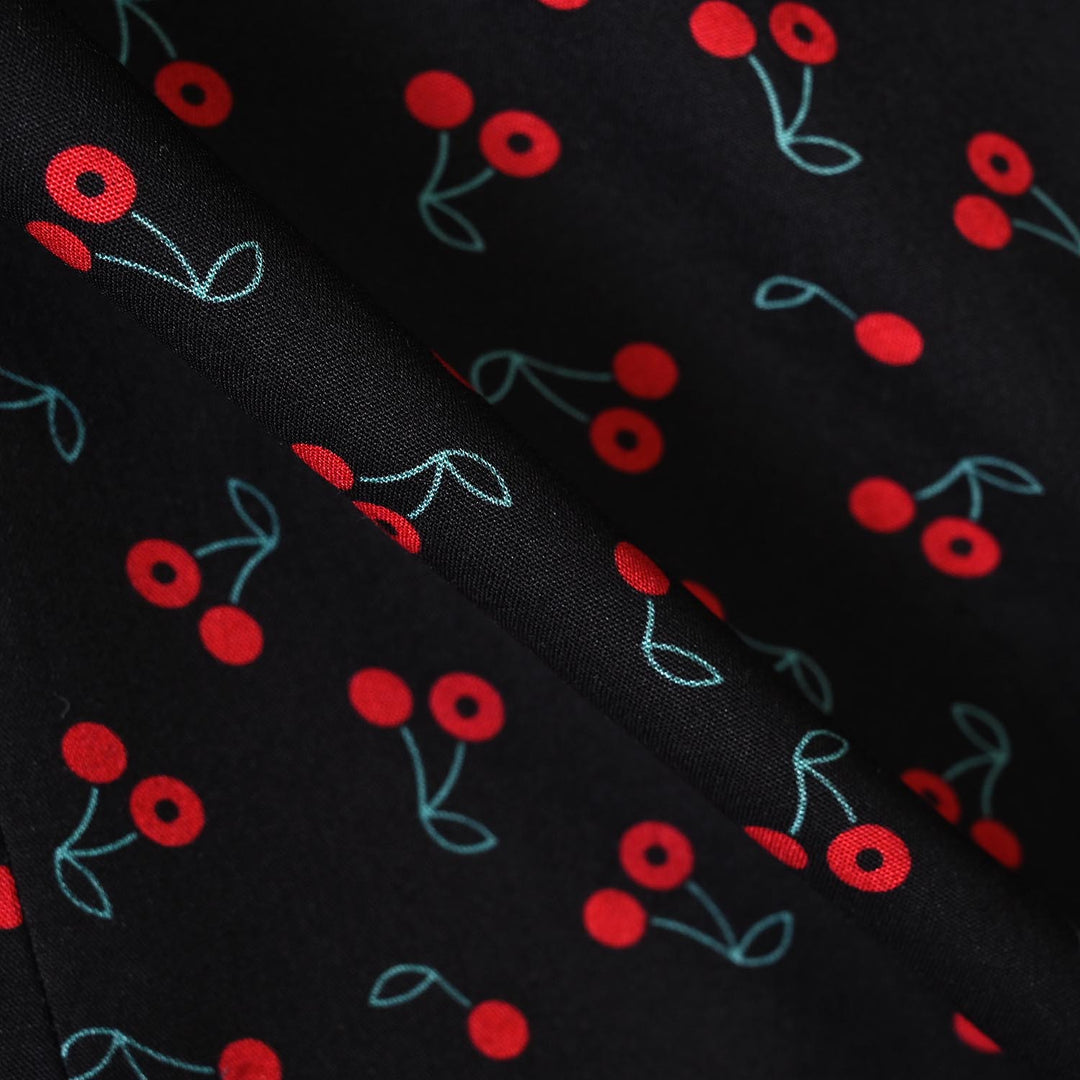 Girls Linen Viscose Nightwear-Cherry-BLACK