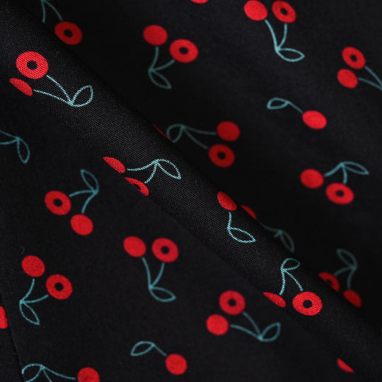 Girls Linen Viscose Nightwear-Cherry-BLACK
