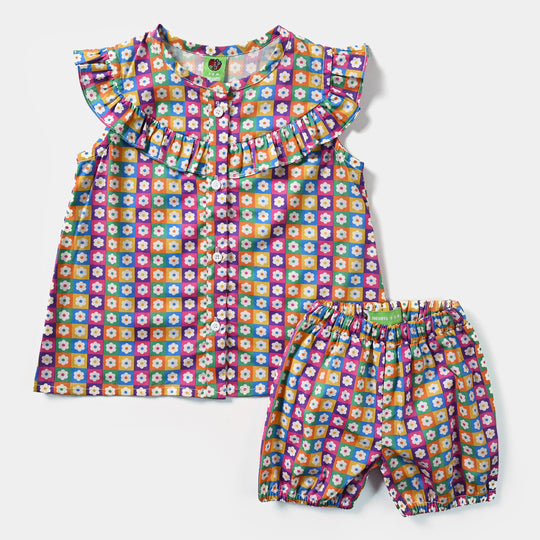 Infant Girls Cotton Poplin Woven Suit Flower-Multi