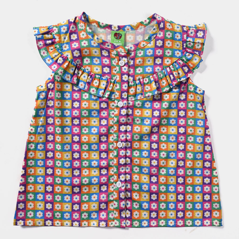 Infant Girls Cotton Poplin Woven Suit Flower-Multi