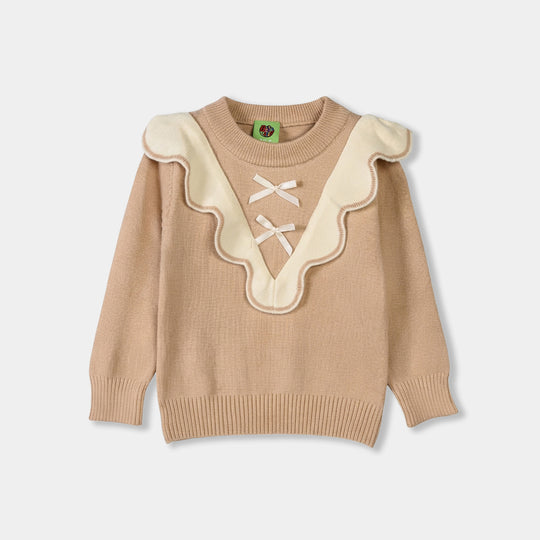Infant Girls Acrylic Sweater-Vintage Bow-Lt.Brown