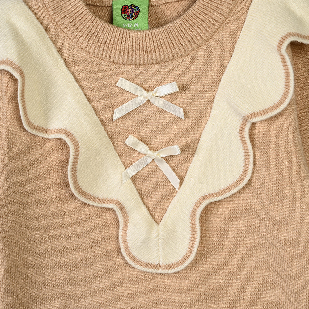 Infant Girls Acrylic Sweater-Vintage Bow-Lt.Brown
