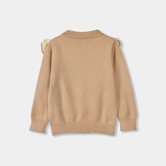 Infant Girls Acrylic Sweater-Vintage Bow-Lt.Brown