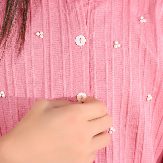 Girls Cotton Co-Ord Set (Solid) - Pink