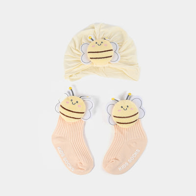 Cap+socks Set Butterfly Peach 9M+