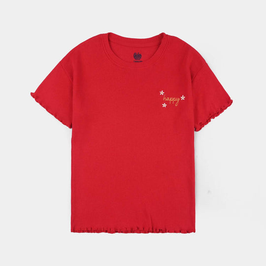 Girls 2x1 Rib T-Shirt (Happy Racing) - Red