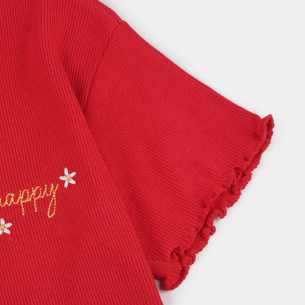 Girls 2x1 Rib T-Shirt (Happy Racing) - Red