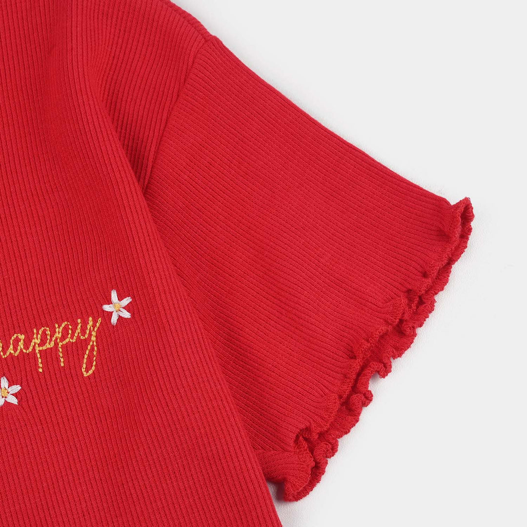 Girls 2x1 Rib T-Shirt (Happy Racing) - Red