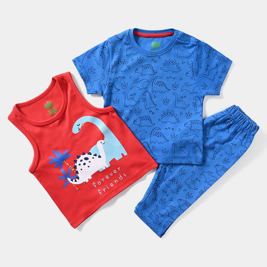 Infant Boys Cotton Interlock 3 Piece Set Dinosaurs-B.Blue