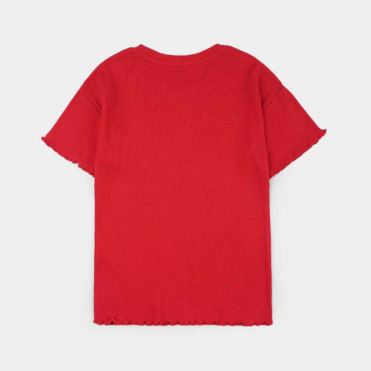 Girls 2x1 Rib T-Shirt (Happy Racing) - Red