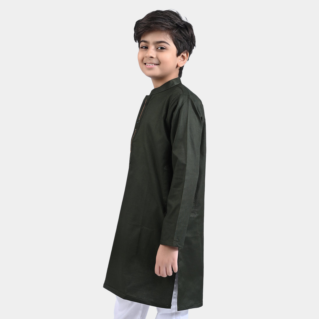 Boys Oxford Basic Kurta (Cross Stitch)-Green