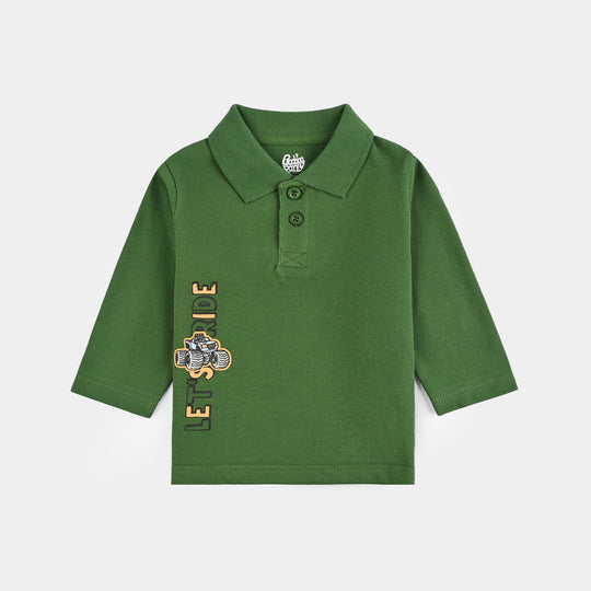Infant Boys Jumbo Pique Polo F/S Let's Ride-Olive Green