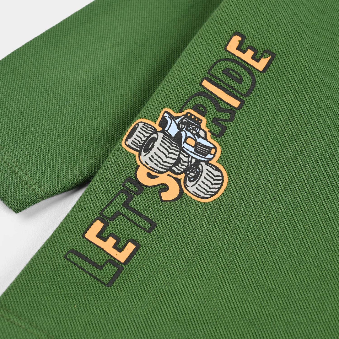 Infant Boys Jumbo Pique Polo F/S Let's Ride-Olive Green