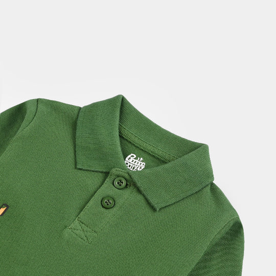 Infant Boys Jumbo Pique Polo F/S Let's Ride-Olive Green