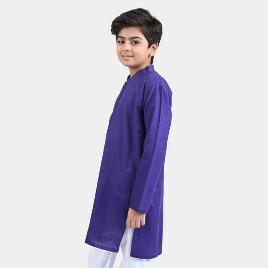 Boys Cotton Slub Basic Kurta (Snap Button)-Purple