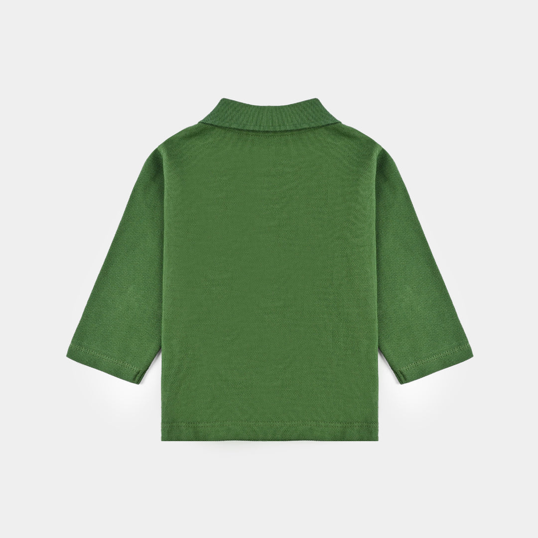 Infant Boys Jumbo Pique Polo F/S Let's Ride-Olive Green