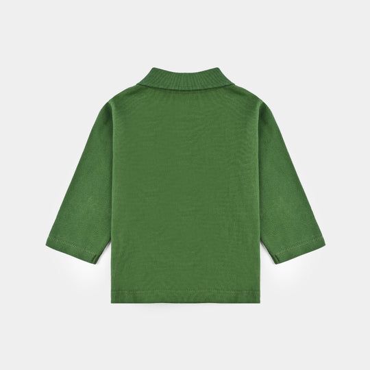 Infant Boys Jumbo Pique Polo F/S Let's Ride-Olive Green