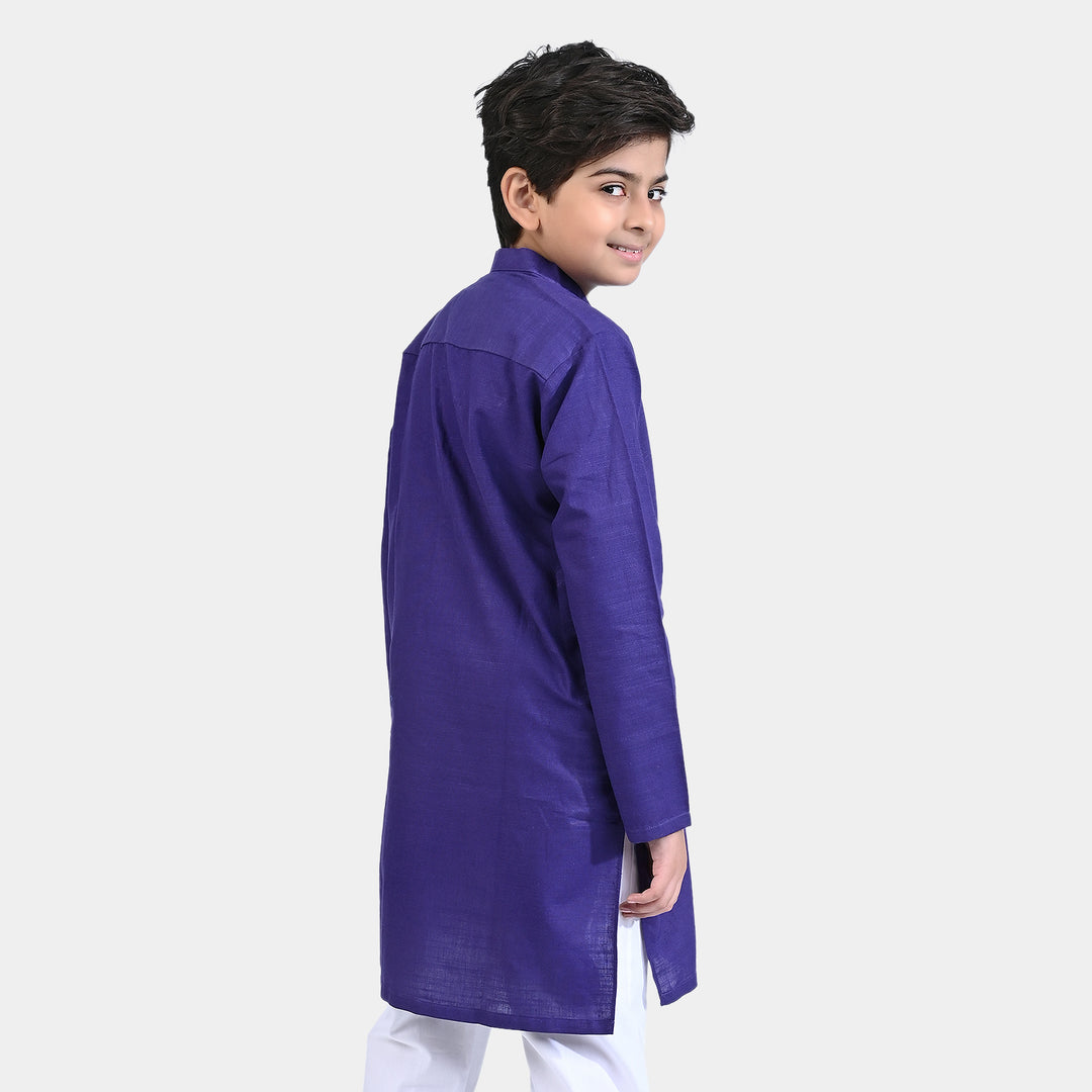 Boys Cotton Slub Basic Kurta (Snap Button)-Purple