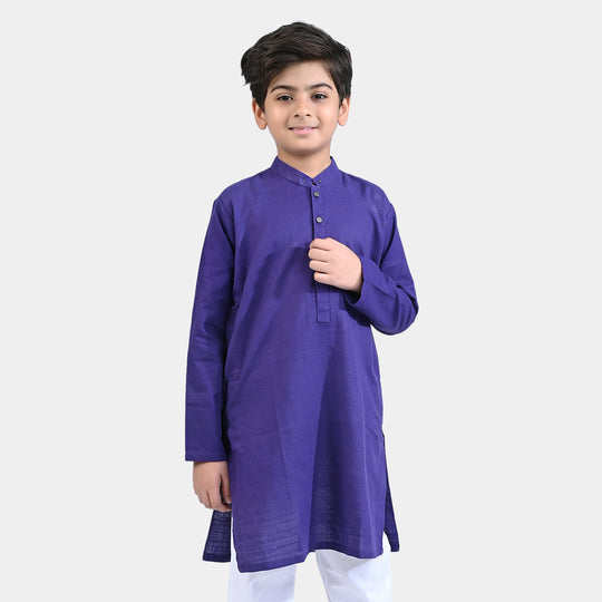 Boys Cotton Slub Basic Kurta (Snap Button)-Purple