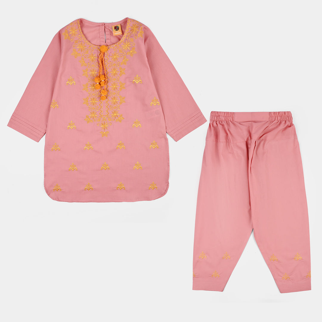 Girls Cotton Emb 2Piece Komal-Pink