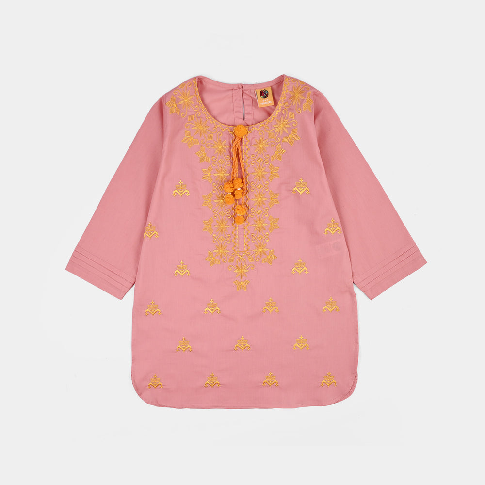 Girls Cotton Emb 2Piece Komal-Pink