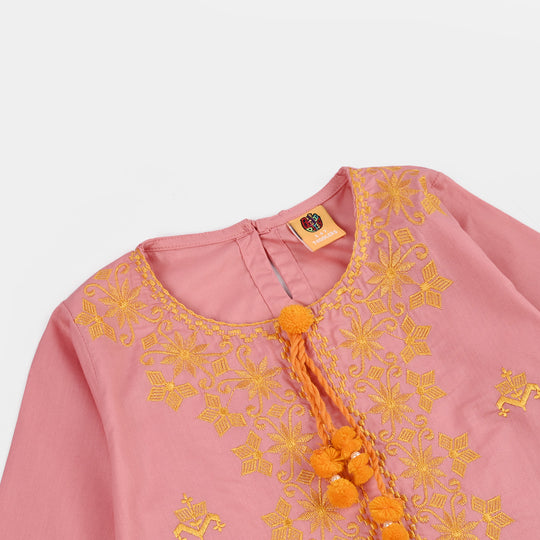 Girls Cotton Emb 2Piece Komal-Pink