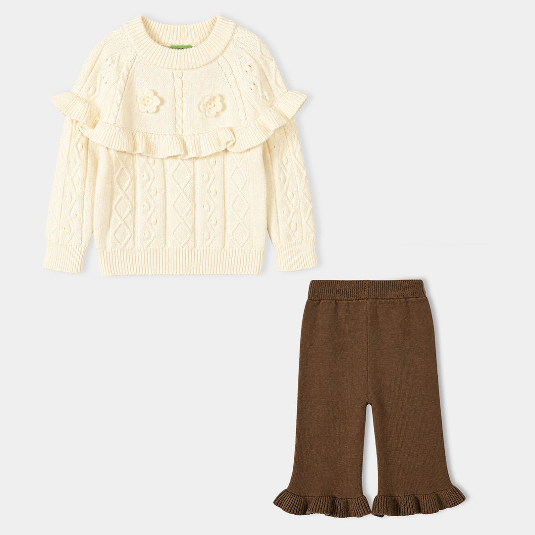 Infant Girls Acrylic Co-ord Set-Yoke Frill-Brown