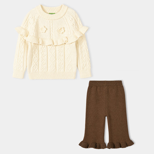 Infant Girls Acrylic Co-ord Set-Yoke Frill-Brown